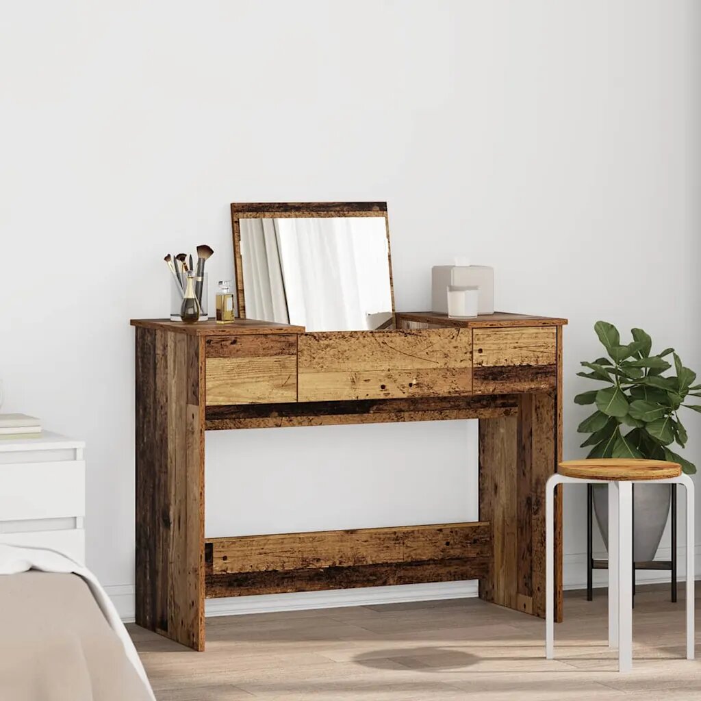 vidaXL Козметична маса с чекмедже Старо дърво 100 x 45 x 76 см