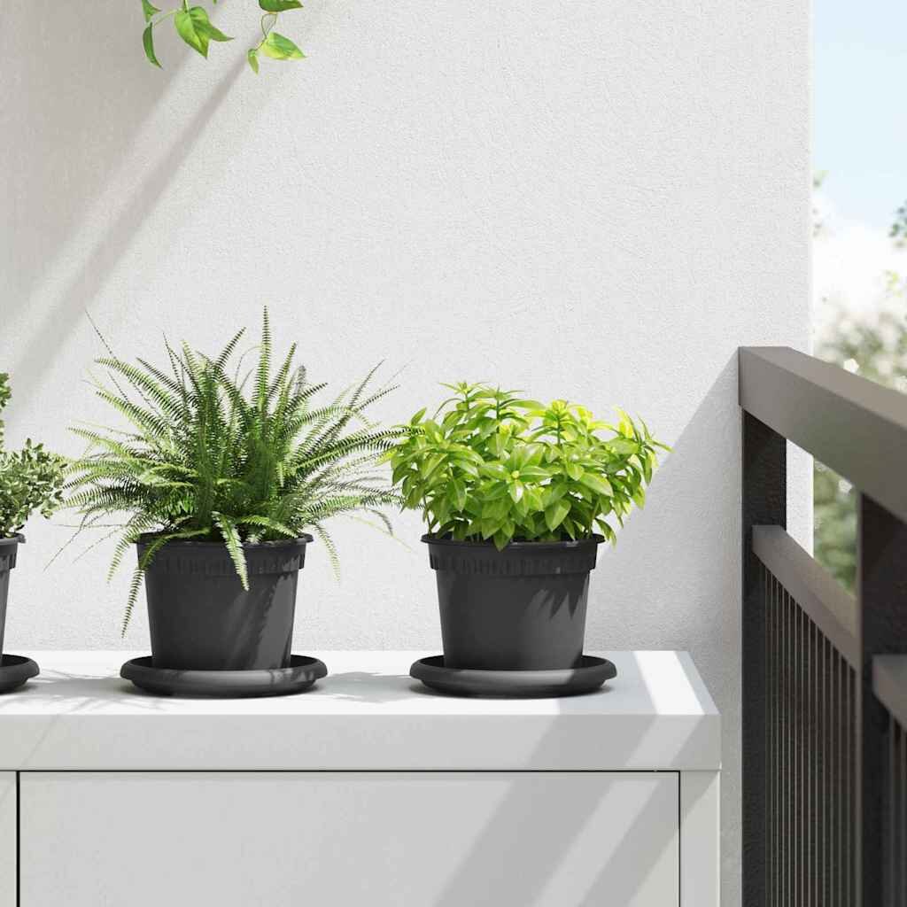 vidaXL Кръгла саксия за цветя 24 бр. Черно Ø 125 x 10 см Пластмаса
