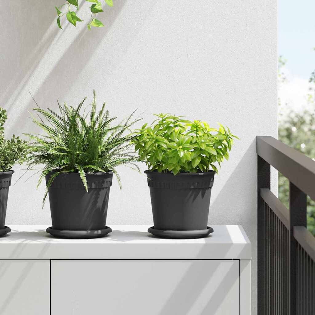 vidaXL Кръгла саксия за цветя 6 бр. Черно Ø 19 x 16 см Пластмаса