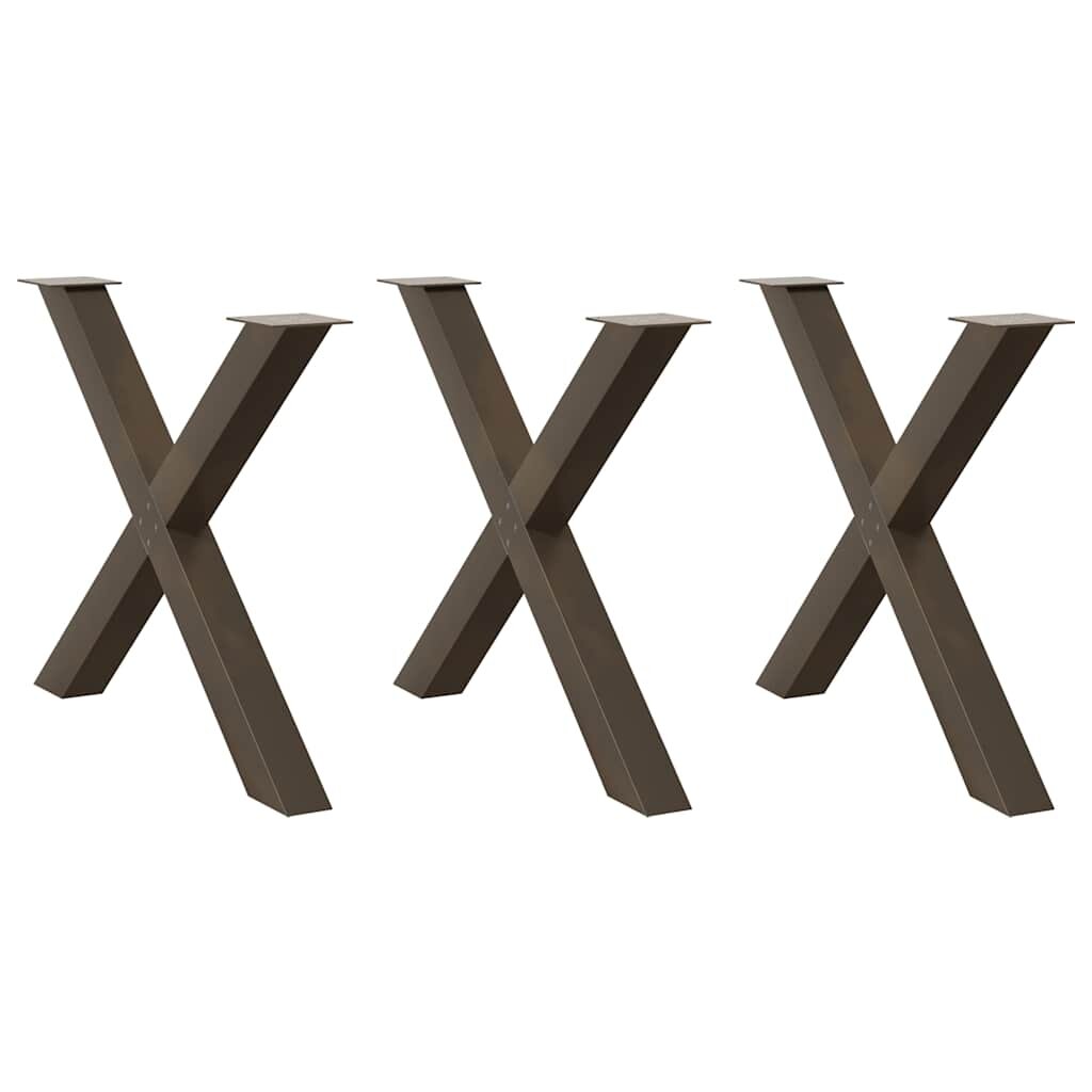 vidaXL Крака за трапезна маса X-образни 3 бр. естествена стомана 90 x (72-73) см стомана
