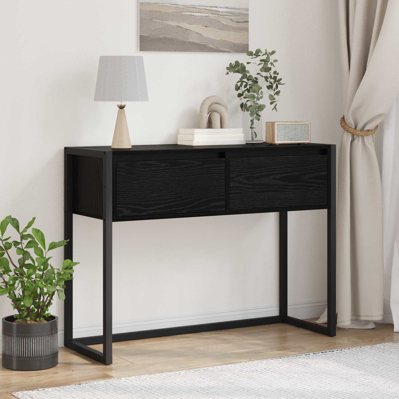vidaXL Крайна масичка Черния дъб 100 x 36 x 75 см Инженерна дървесина