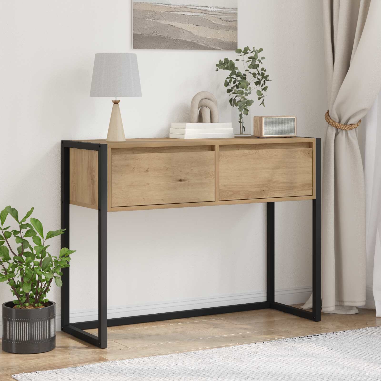 vidaXL Крайна масичка Дъб Артизан 100 x 36 x 75 см Инженерна дървесина