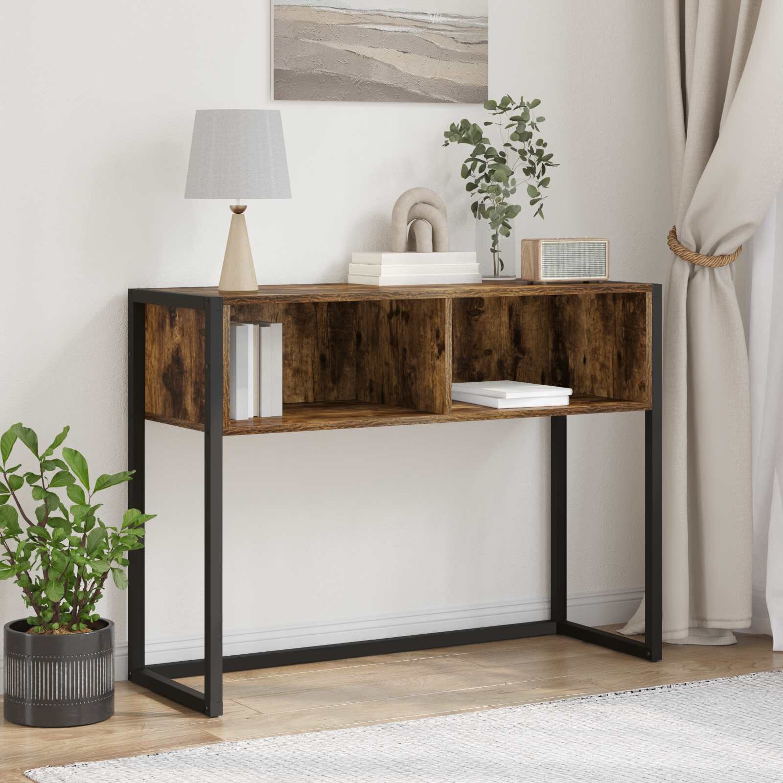 vidaXL Крайна масичка Димящ дъб 100 x 36 x 75 см Инженерна дървесина
