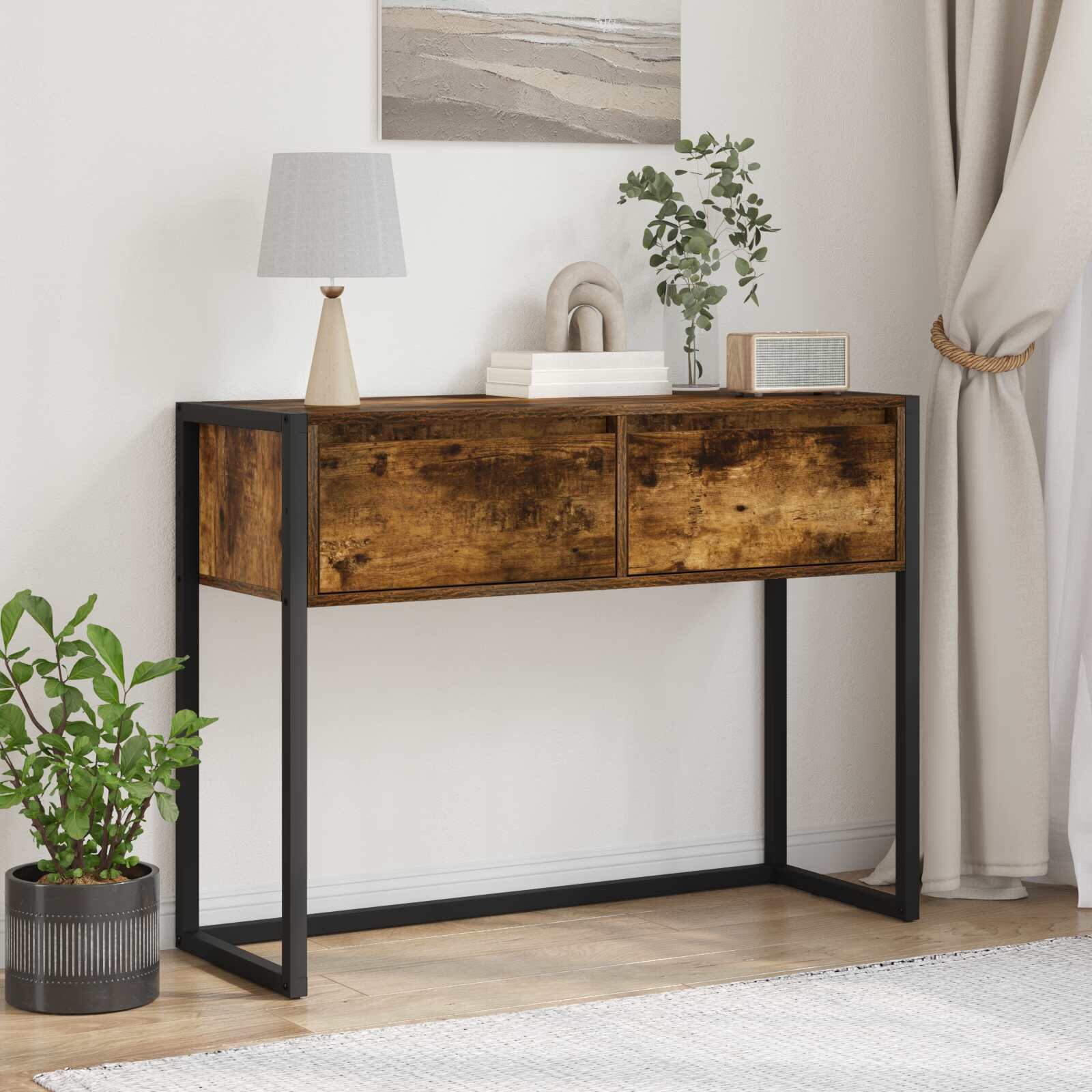 vidaXL Крайна масичка Димящ дъб 100 x 36 x 75 см Инженерна дървесина