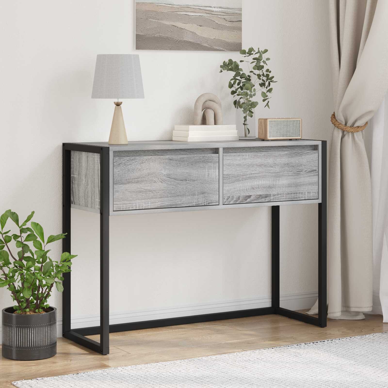 vidaXL Крайна масичка Сив Сонома 100 x 36 x 75 см Инженерна дървесина