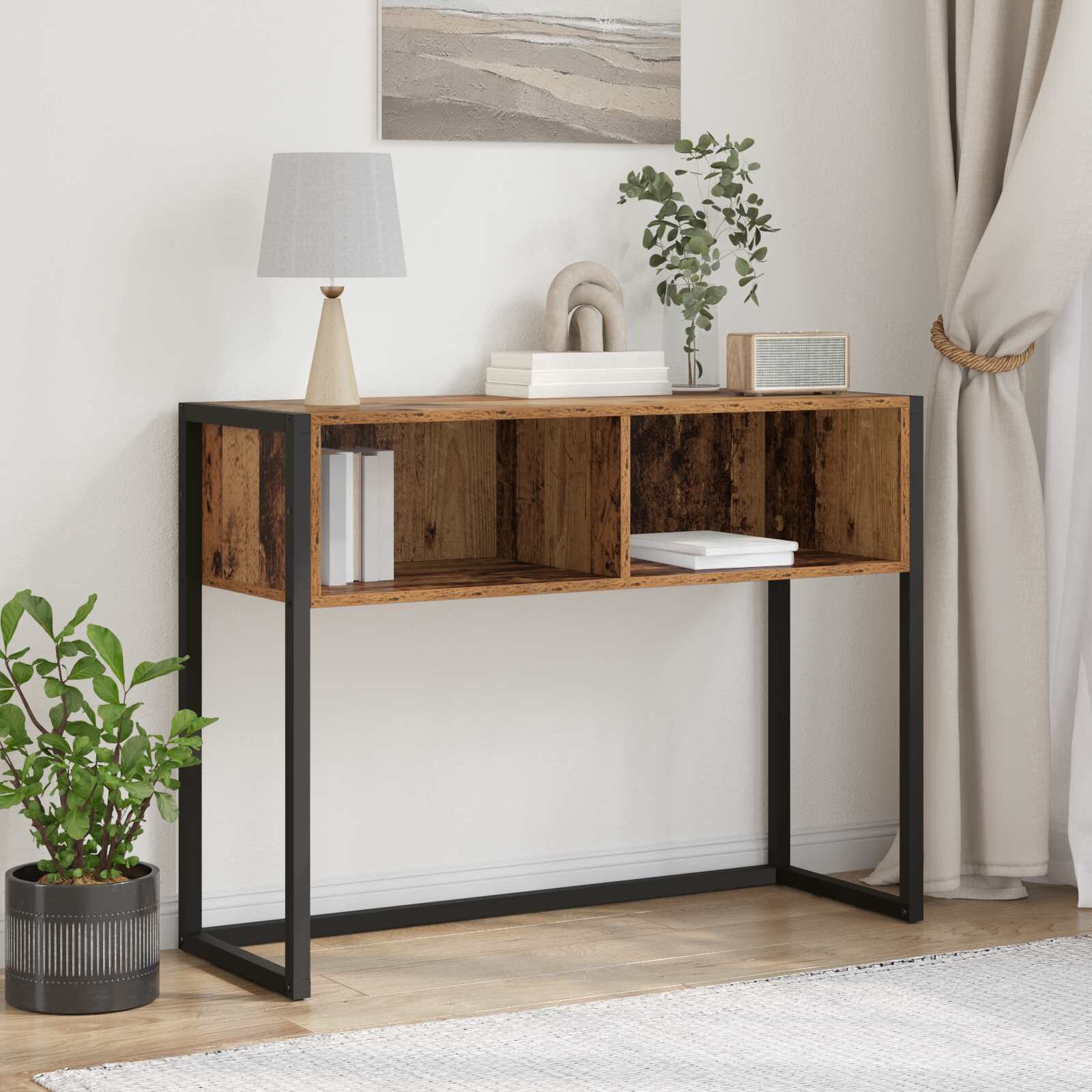 vidaXL Крайна масичка Старо дърво 100 x 36 x 75 см Инженерна дървесина