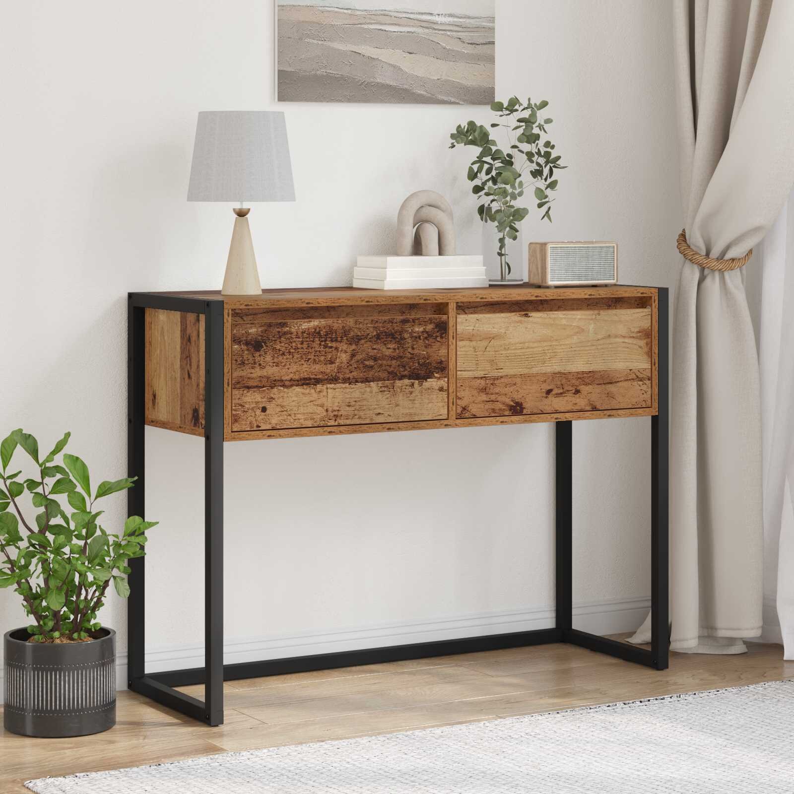 vidaXL Крайна масичка Старо дърво 100 x 36 x 75 см Инженерна дървесина