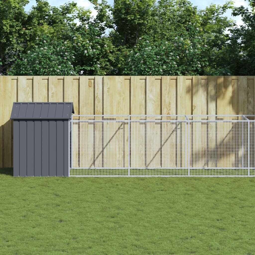 vidaXL Кучешка къща с покрив антрацит 117x1017x123 см стомана