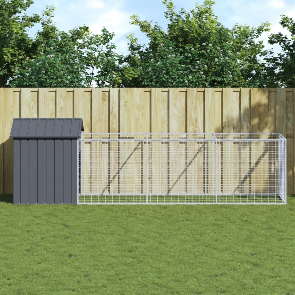 vidaXL Кучешка къща с покрив антрацит 117x405x123 см стомана