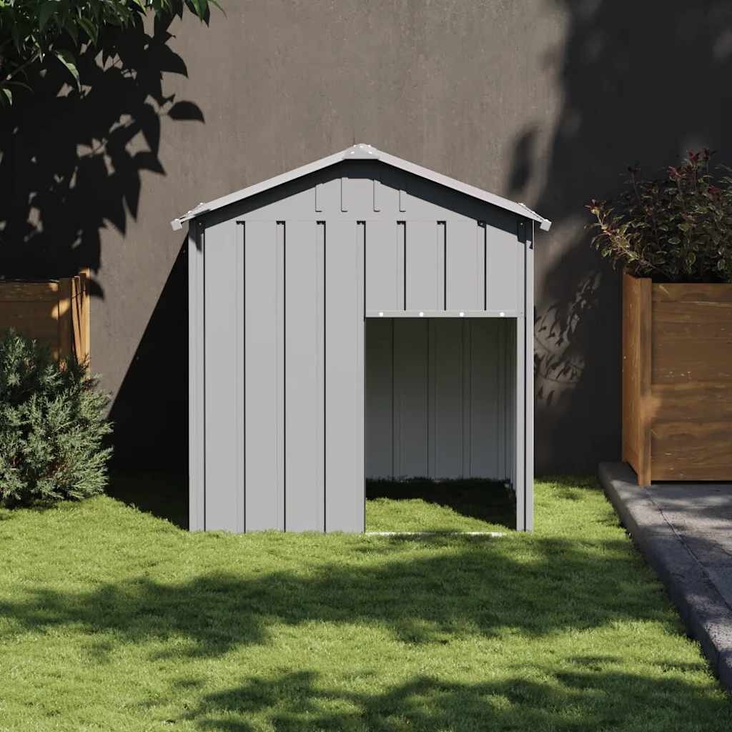 vidaXL Кучешка къща с покрив светлосива 117x103x123 см стомана