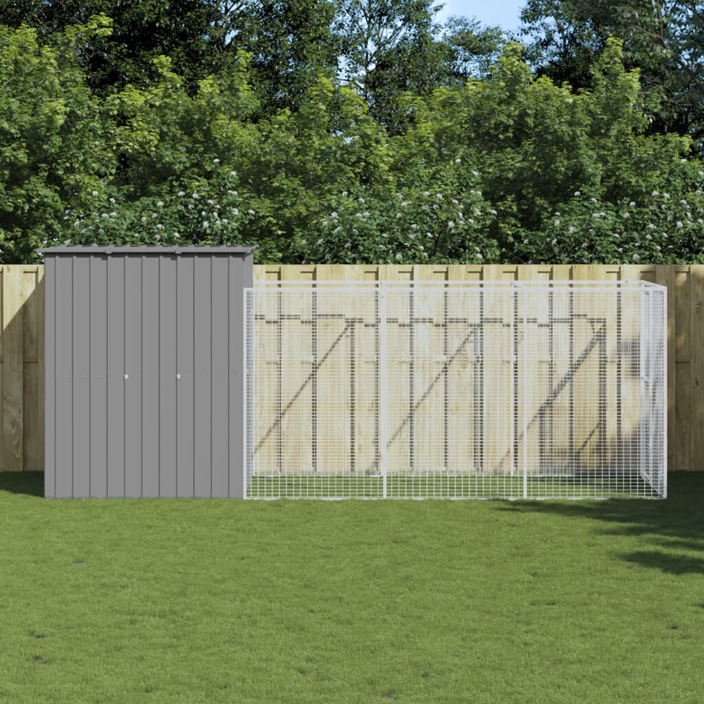 vidaXL Кучешка къща с волиера 165x455x181 см поцинкована стомана