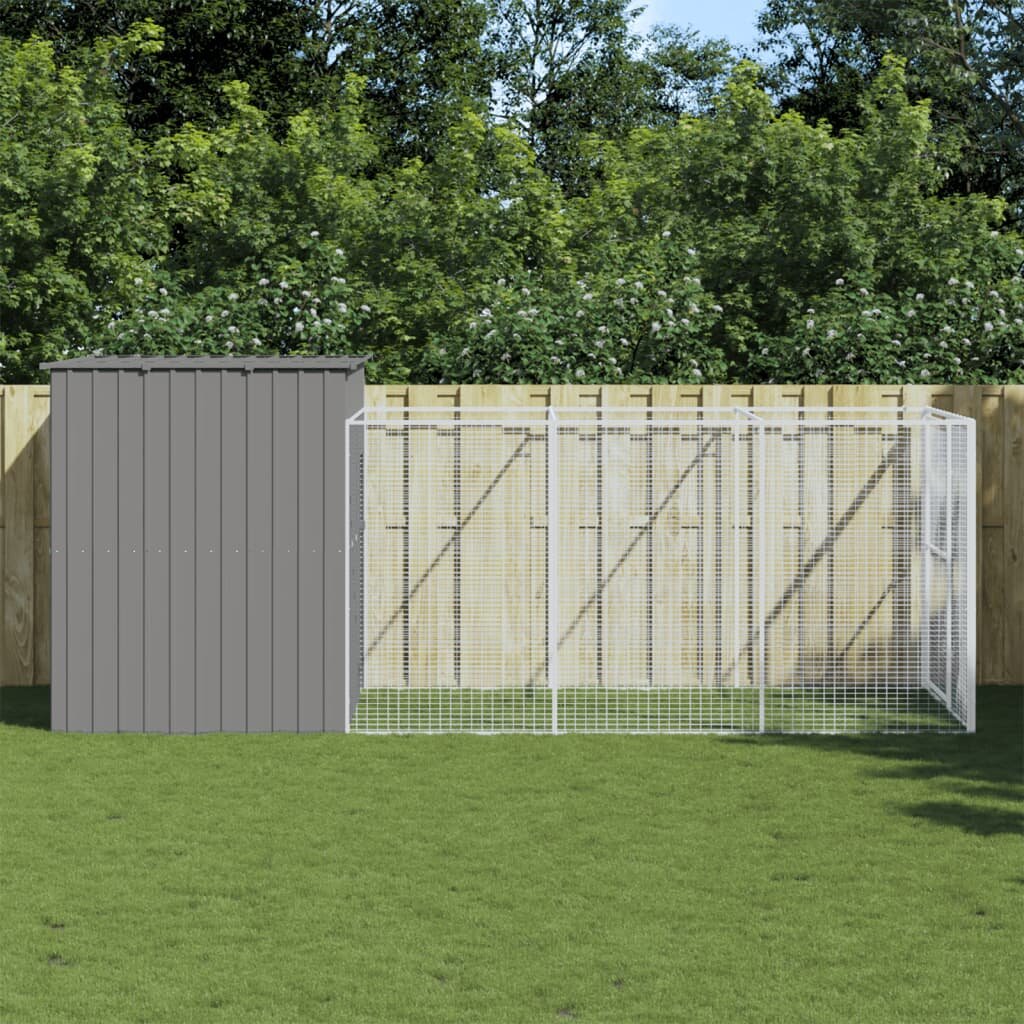 vidaXL Кучешка къща с волиера 214x457x181 см поцинкована стомана