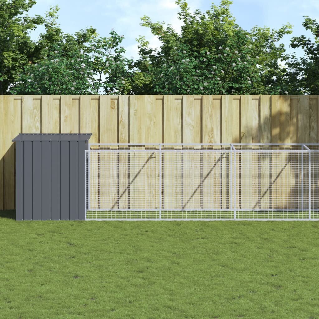 vidaXL Кучешка къща с волиера антрацит 110x1221x110 см стомана