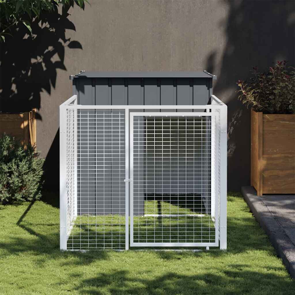 vidaXL Кучешка къща с волиера антрацит 110x201x110 см стомана
