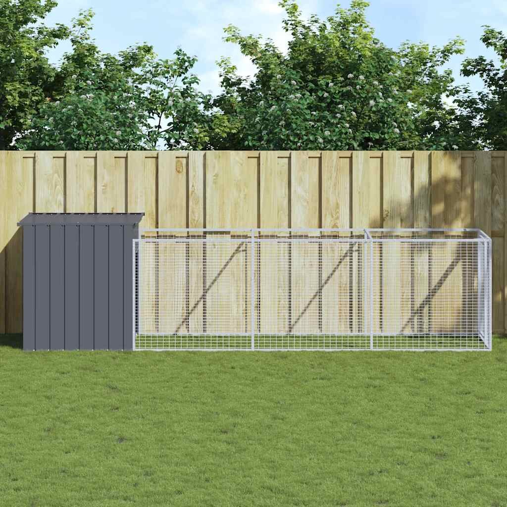vidaXL Кучешка къща с волиера антрацит 110x405x110 см стомана