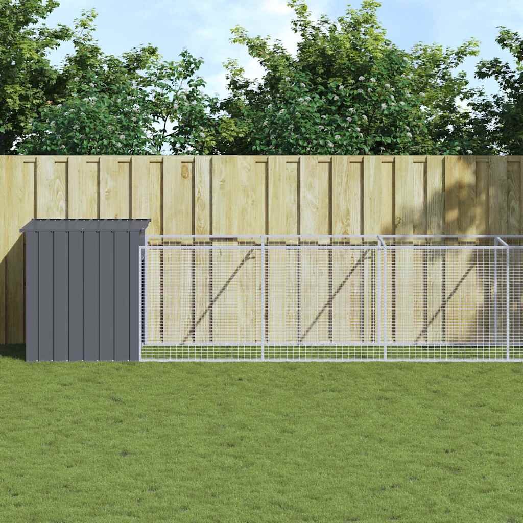 vidaXL Кучешка къща с волиера антрацит 110x609x110 см стомана