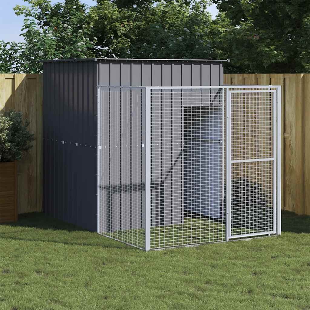 vidaXL Кучешка къща с волиера антрацит 165x251x181 см стомана