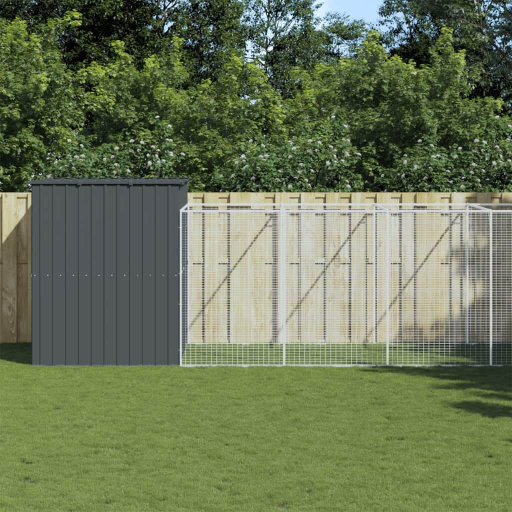 vidaXL Кучешка къща с волиера антрацит 214x1273x181 см стомана