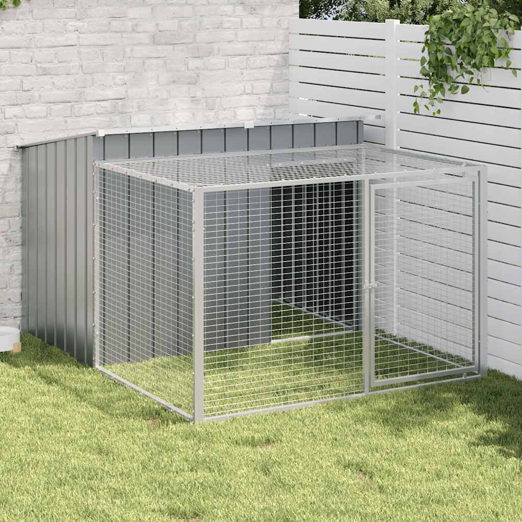 vidaXL Кучешка къщичка с ограда антрацит 153x194x110 см поцинкована стомана