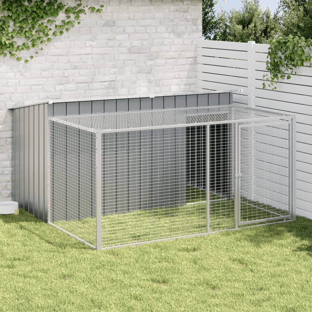 vidaXL Кучешка къщичка с ограда антрацит 197x194x110 см поцинкована стомана