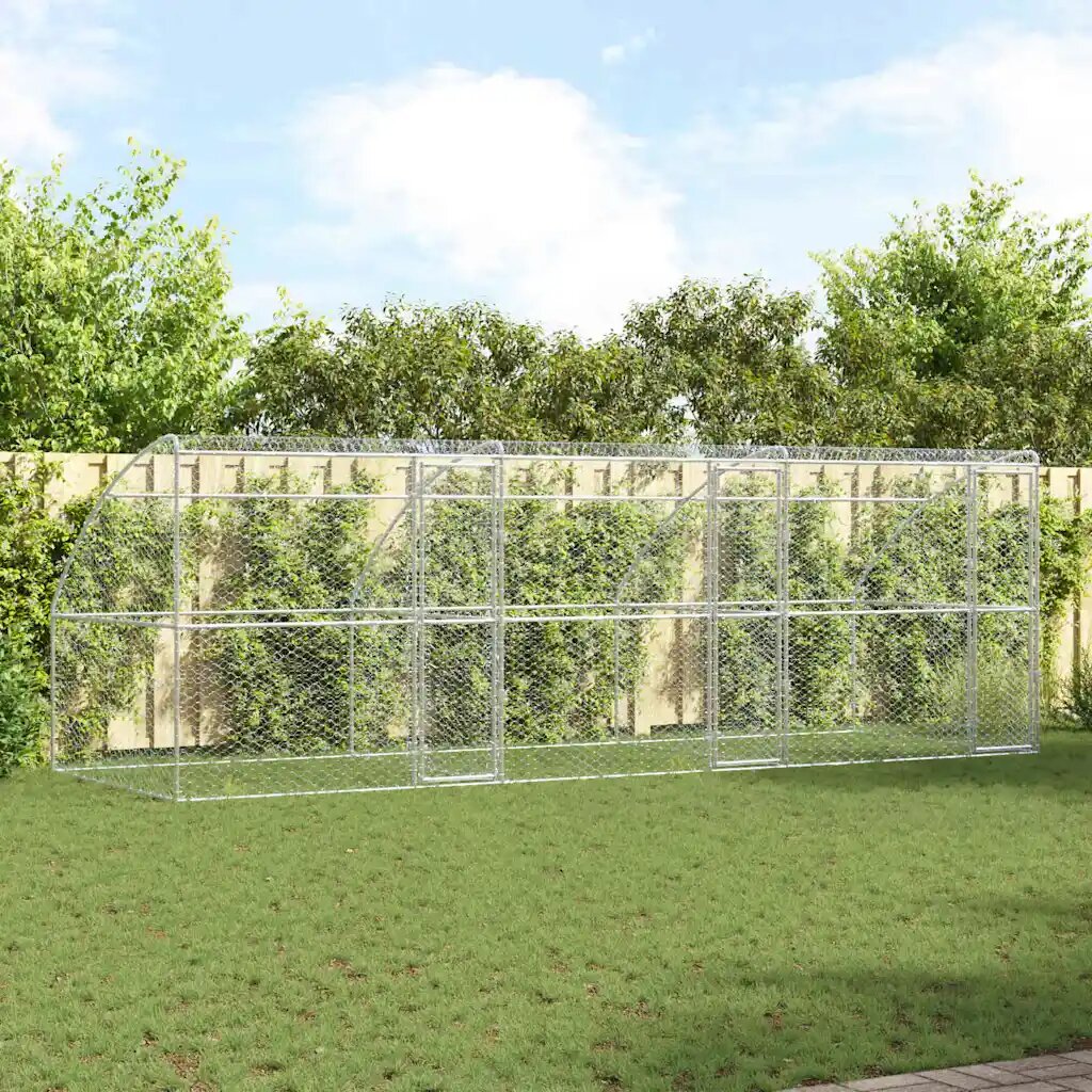 vidaXL Кучешка клетка 3 бр. Сребристо 6 x 2 x 2 m Поцинкована стомана