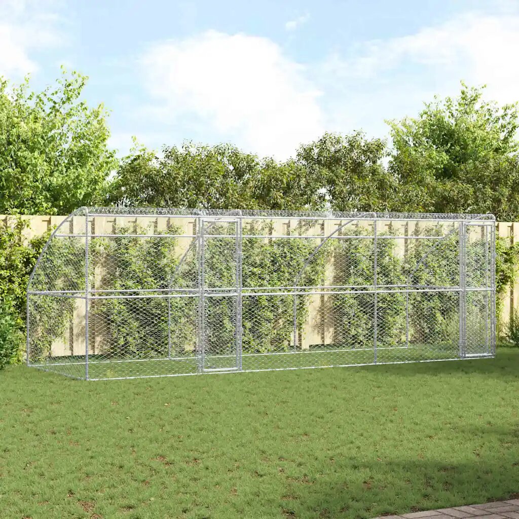 vidaXL Кучешка клетка 3 бр. Сребристо 6 x 2 x 2 m Поцинкована стомана