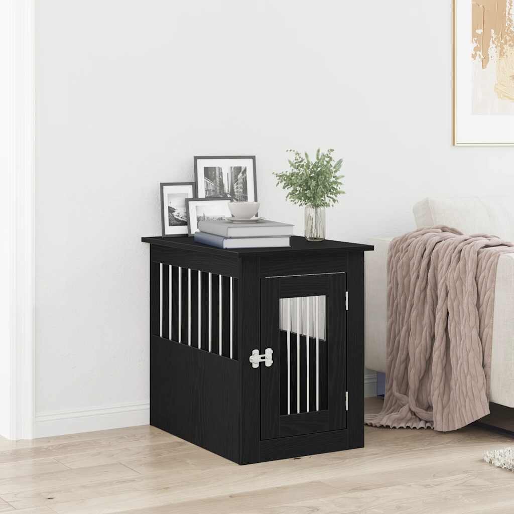 vidaXL Кучешка клетка черен дъб 45x62x59 см инженерно дърво