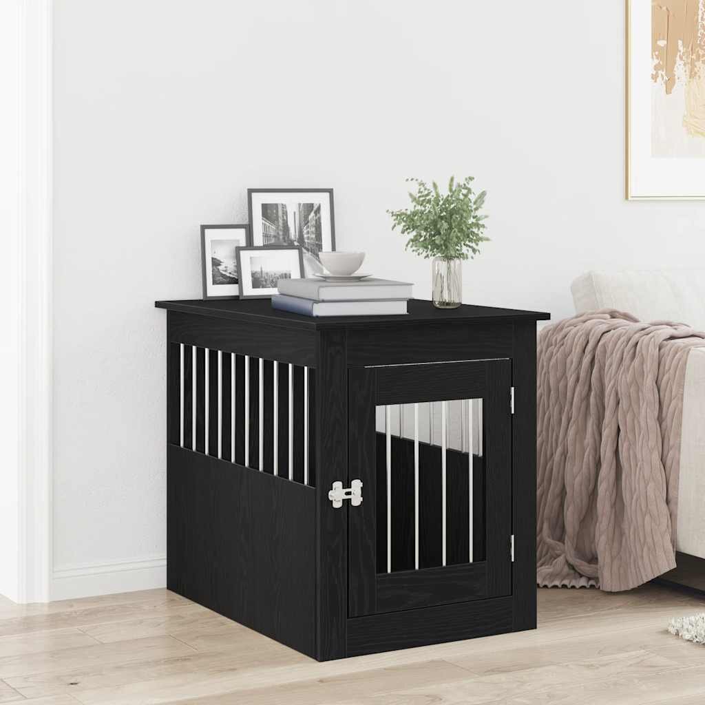 vidaXL Кучешка клетка черен дъб 55x75x65 см инженерно дърво