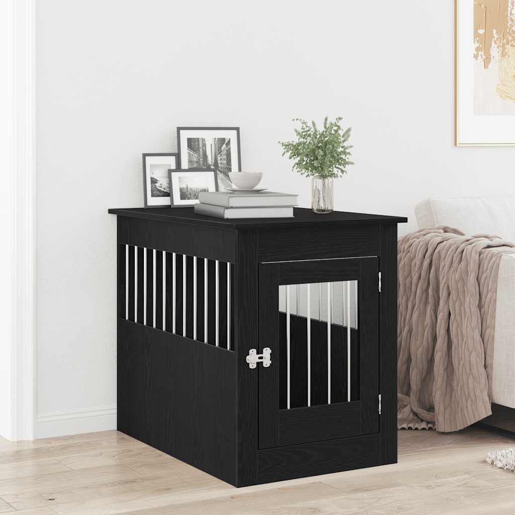 vidaXL Кучешка клетка черен дъб 55x80x68 см инженерно дърво