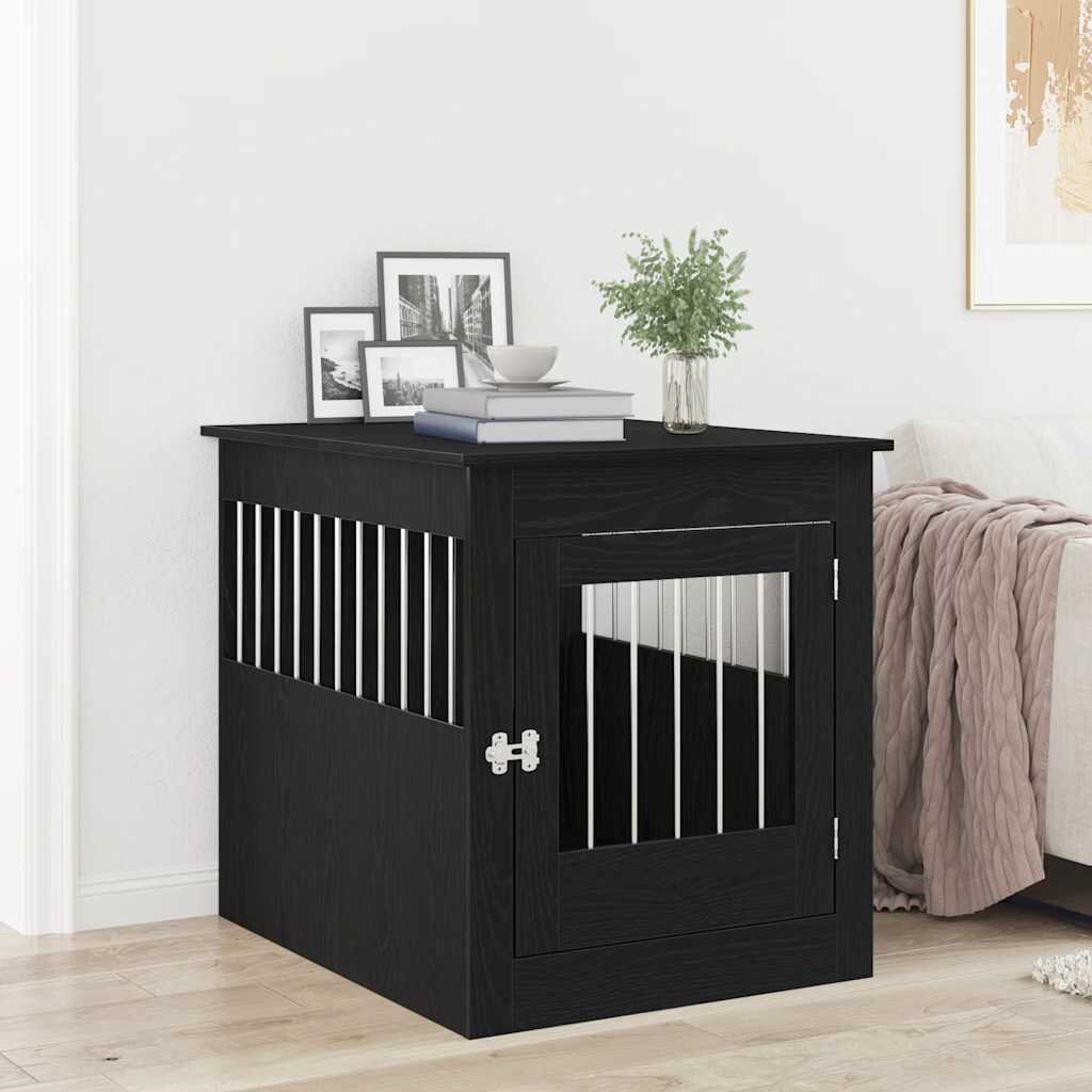 vidaXL Кучешка клетка черен дъб 645x80x71 см инженерно дърво
