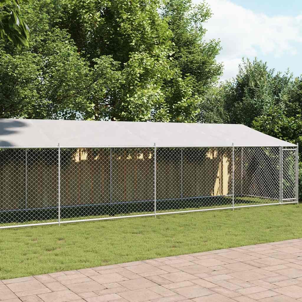 vidaXL Кучешка клетка с покрив и врата сив 12x2x2м поцинкована стомана