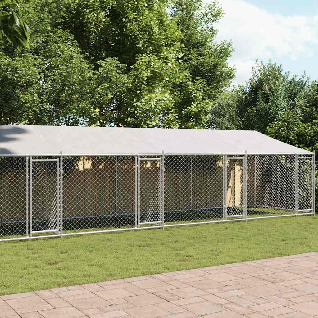 vidaXL Кучешка клетка с покрив и врати сив 10x2x2м поцинкована стомана