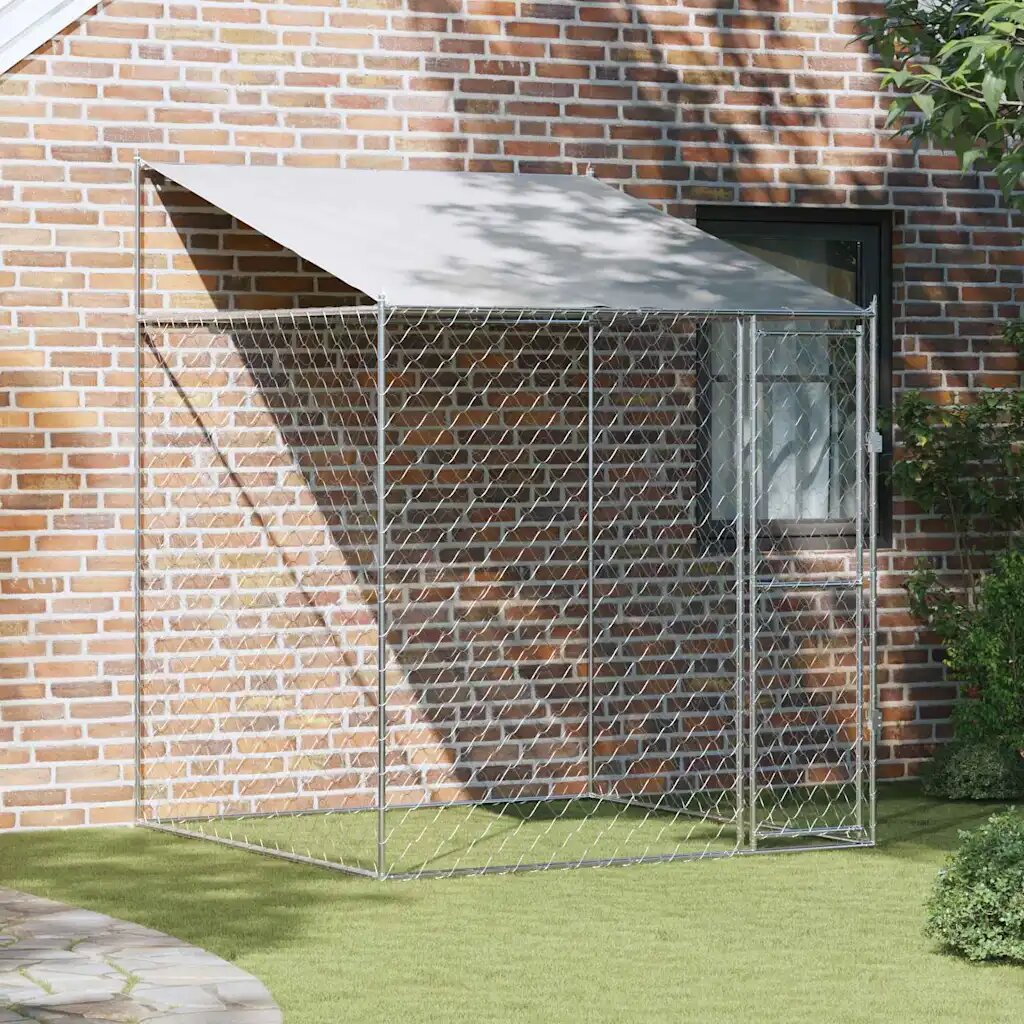vidaXL Кучешка клетка с покрив Сребристо 200 x 200 x 258 см