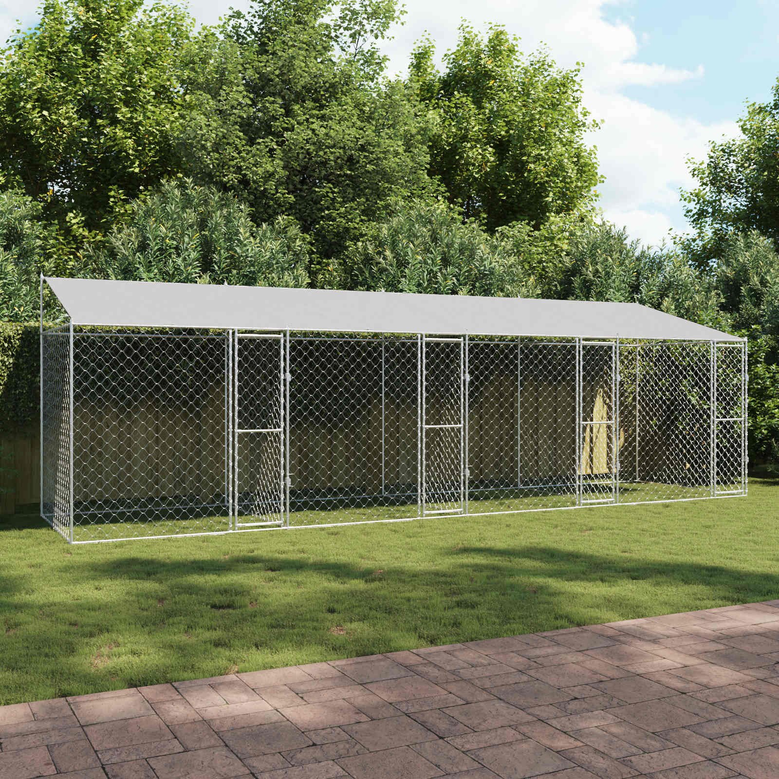 vidaXL Кучешка клетка с покрив Сребристо 800 x 200 x 256 см
