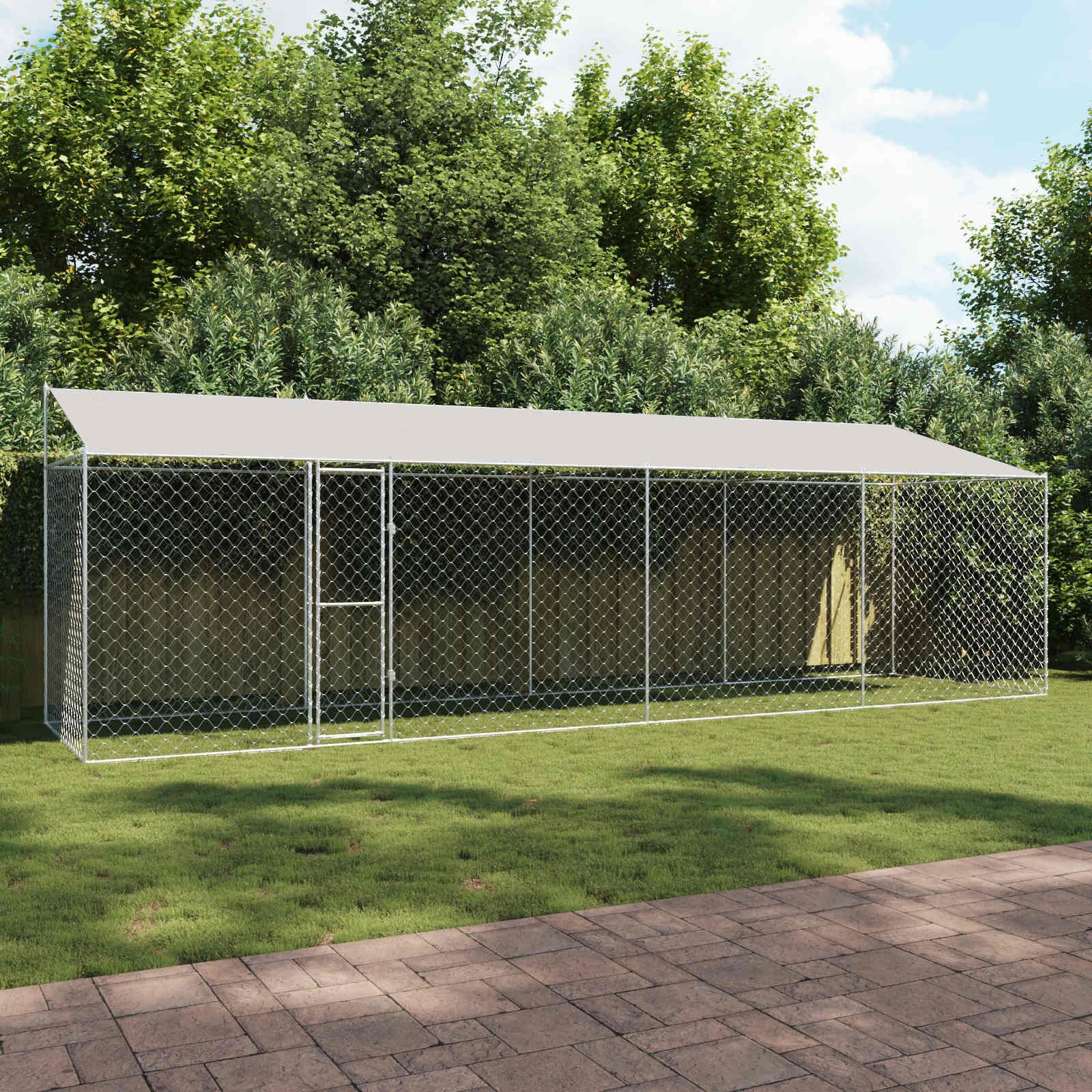 vidaXL Кучешка клетка с покрив Сребристо 800 x 200 x 256 см