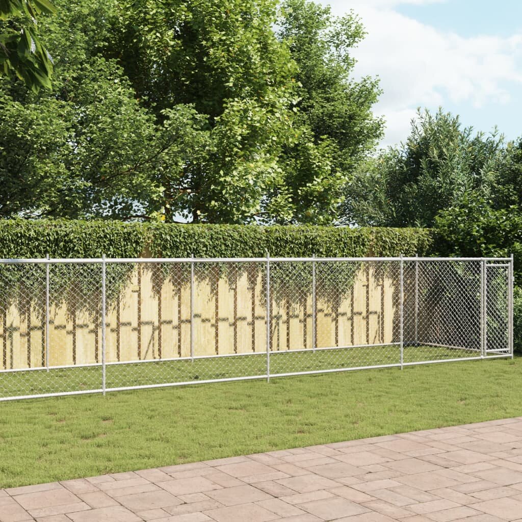 vidaXL Кучешка клетка с врата сива 12x2x15 м поцинкована стомана