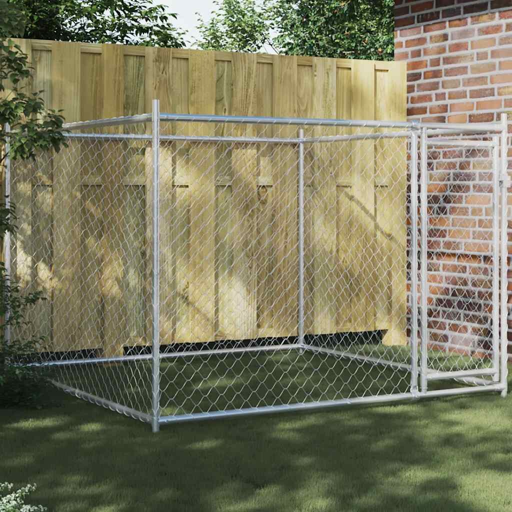 vidaXL Кучешка клетка с врата сива 2x2x15 м поцинкована стомана