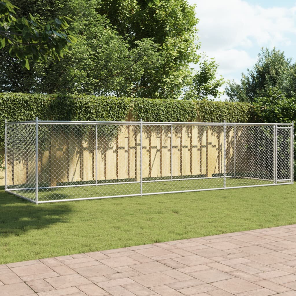 vidaXL Кучешка клетка с врата сива 6x2x15 м поцинкована стомана