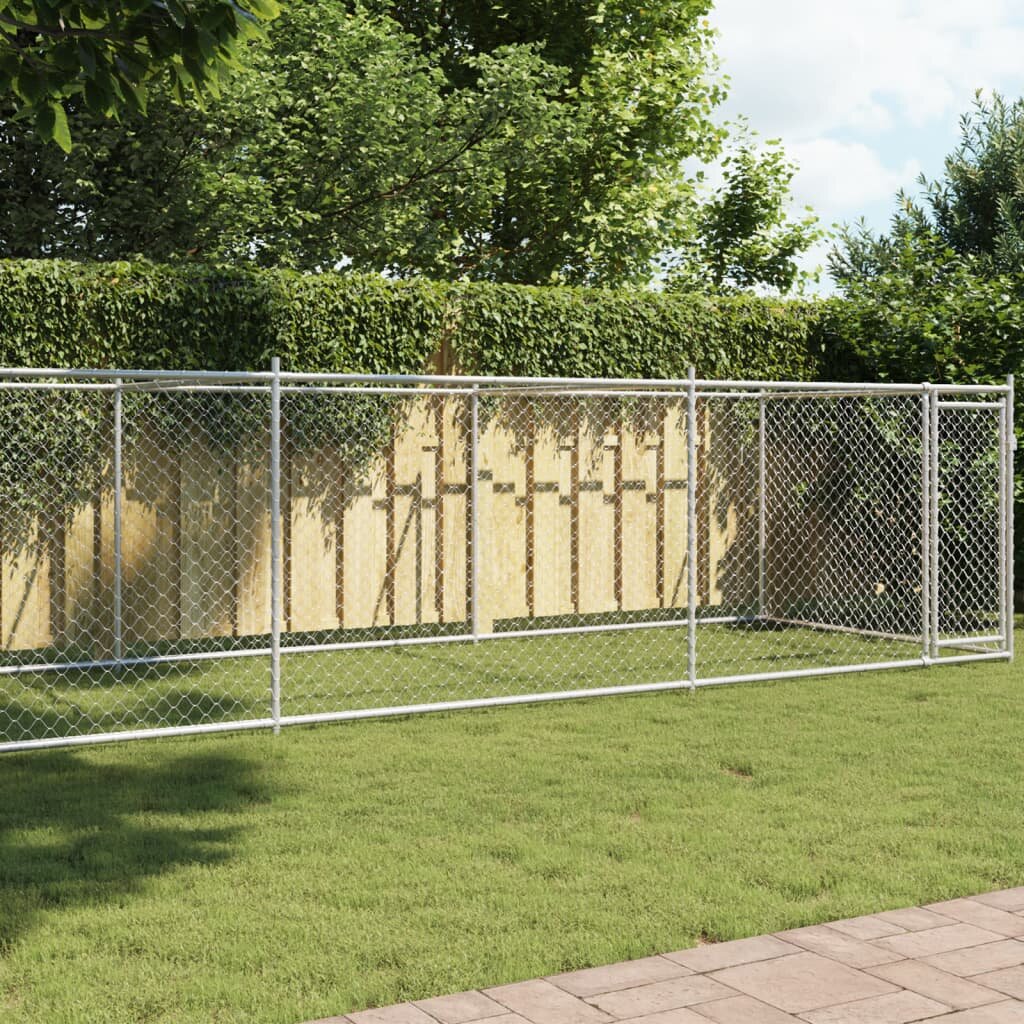 vidaXL Кучешка клетка с врата сива 8x2x15 м поцинкована стомана