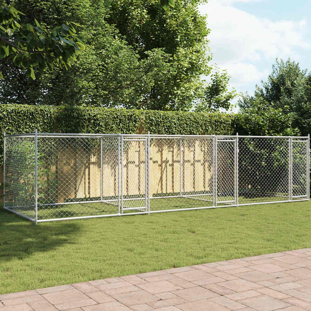 vidaXL Кучешка клетка с врати сива 6x2x15 м поцинкована стомана