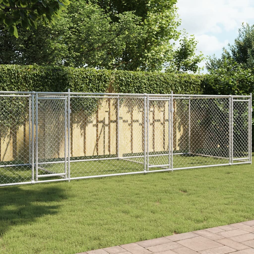 vidaXL Кучешка клетка с врати сива 8x2x15 м поцинкована стомана