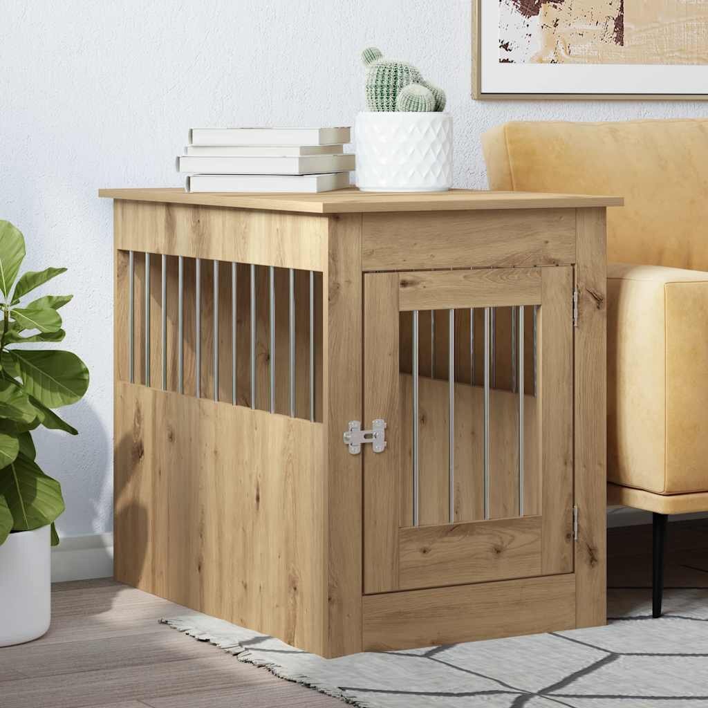 vidaXL Кучешка клетка занаятчийски дъб 55x80x68 см инженерно дърво