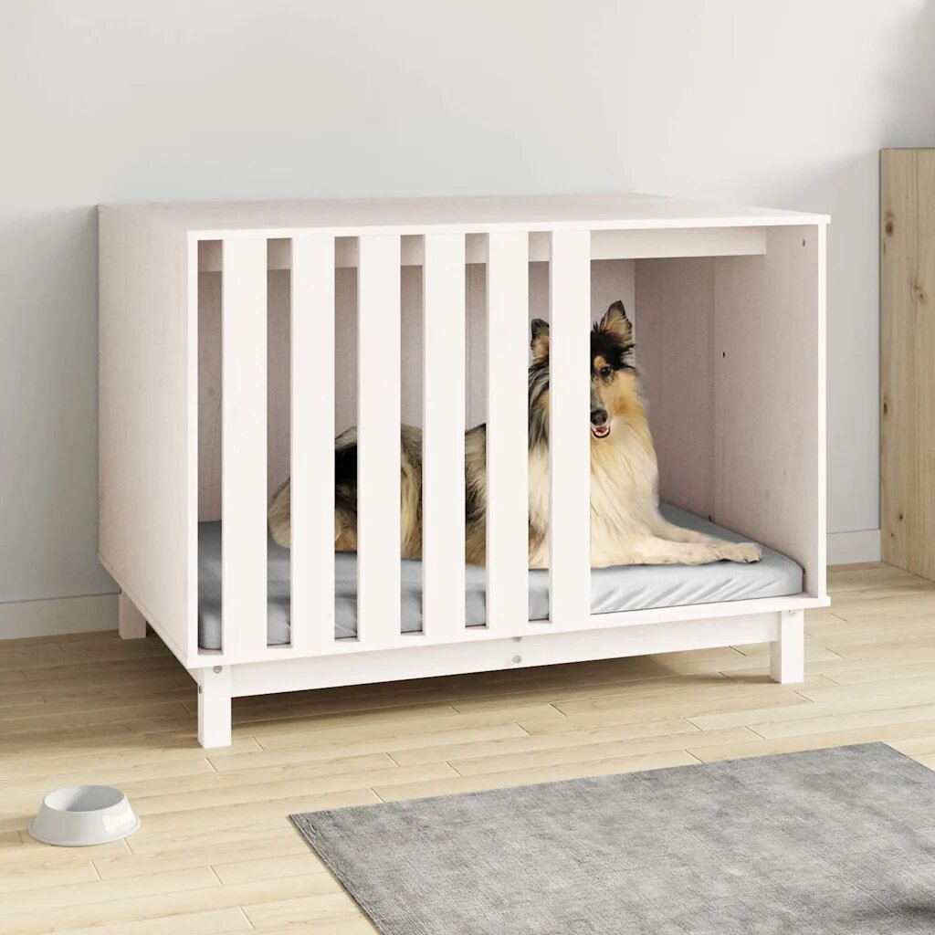 vidaXL Кучешка колиба бяла 100x70x72 см бор масив