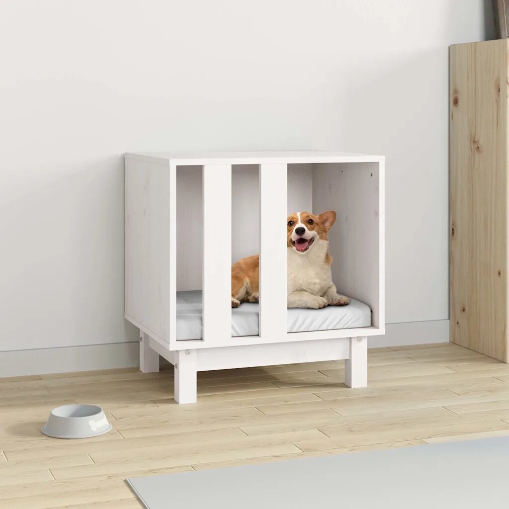 vidaXL Кучешка колиба бяла 50x40x52 см бор масив