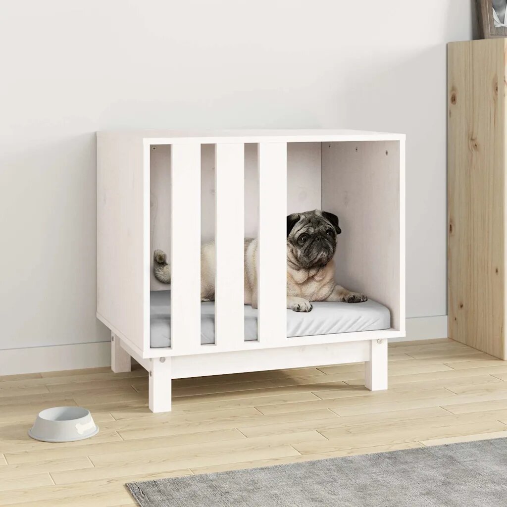 vidaXL Кучешка колиба бяла 60x45x57 см бор масив