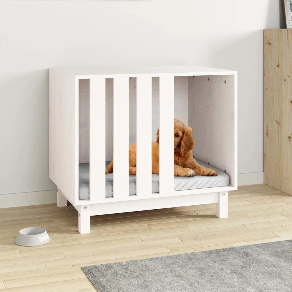 vidaXL Кучешка колиба бяла 70x50x62 см бор масив