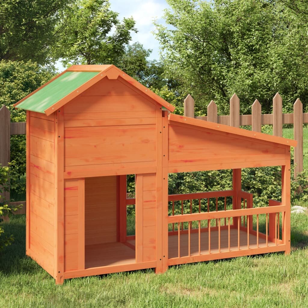 vidaXL Кучешка колиба кафява 143x605x109 см бор масив