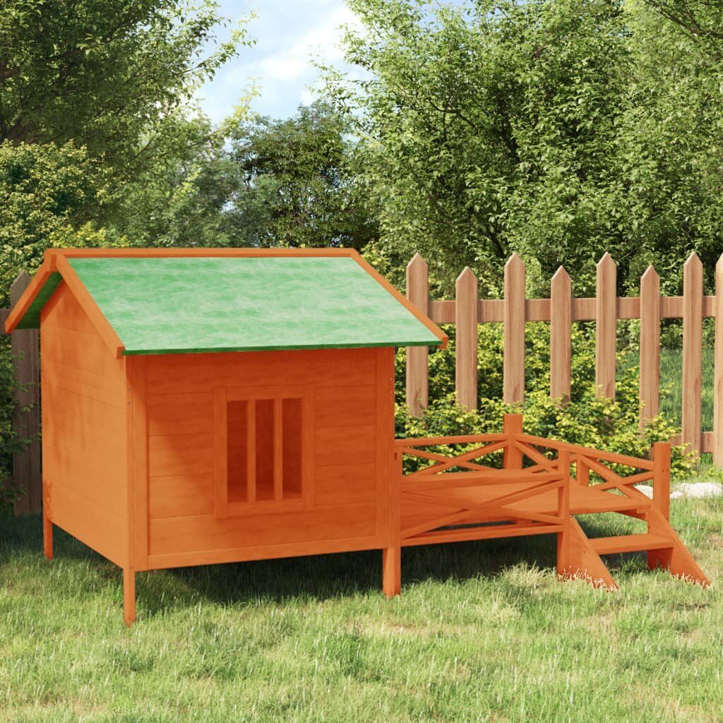 vidaXL Кучешка колиба кафява 159x120x885 см бор масив