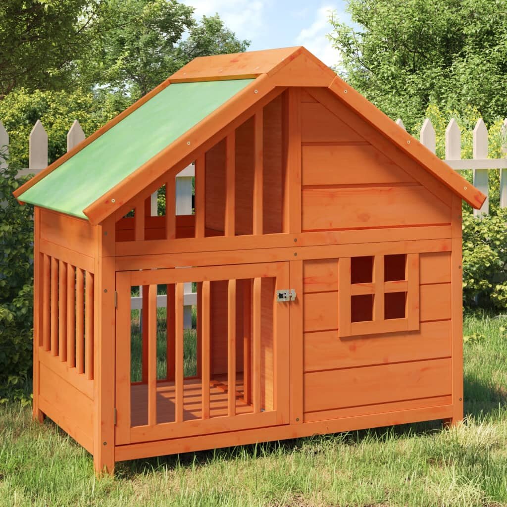 vidaXL Кучешка колиба кафява 96x605x87 см бор масив