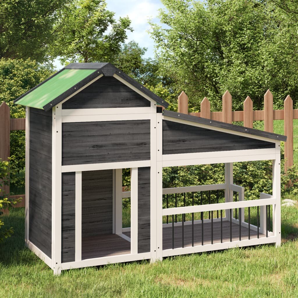vidaXL Кучешка колиба сива 143x605x109 см бор масив